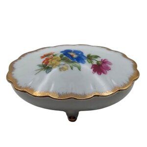 Vintage Lefton China Porcelain Hand Painted Floral 3-Footed Trinket Dish Japan